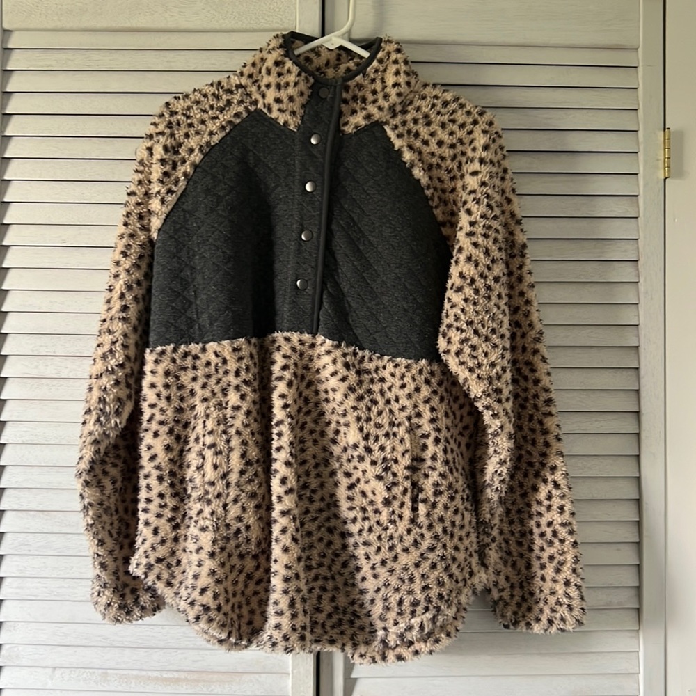 Leopard print, quarter button up sweater